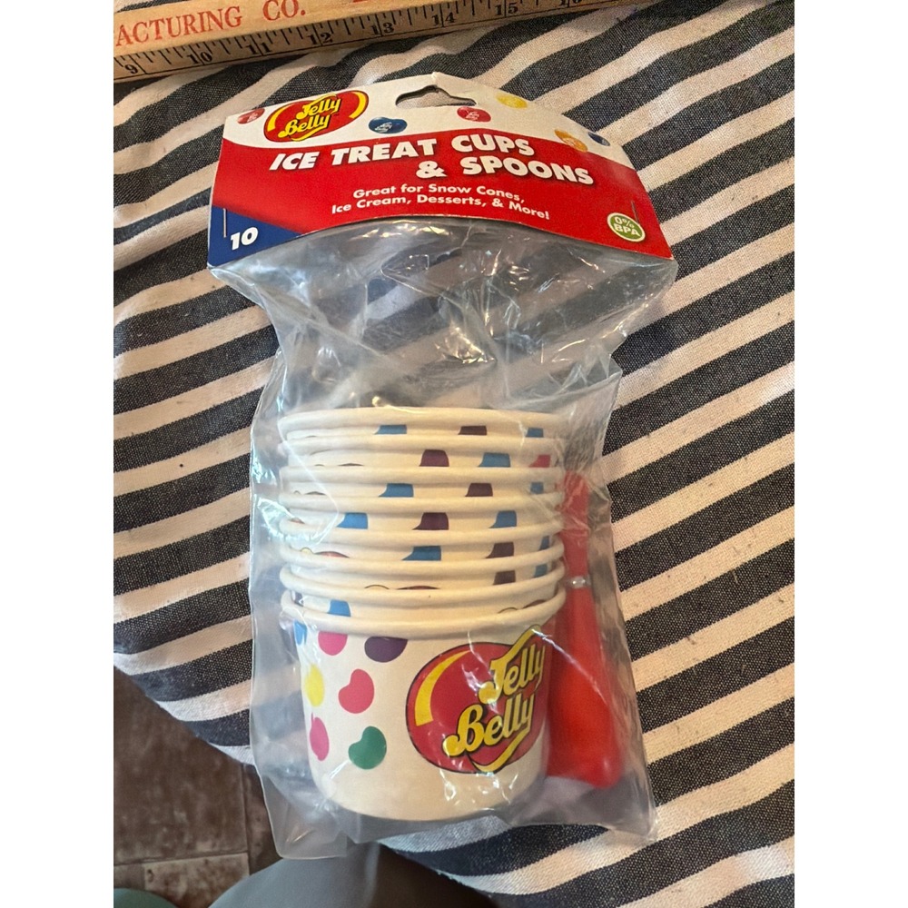 Jelly Belly Ice Treat Cups & Spoons 8 Count Snow Cone Ice Cream Set JB15625 NEW
